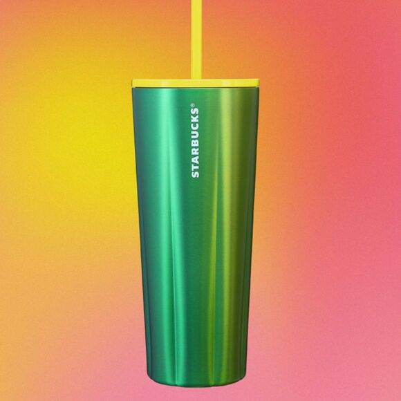 STARBUCKS LIME SPECKLE STAINLESS STEEL COLD CUP VENTI NWT - Picture 2 of 16